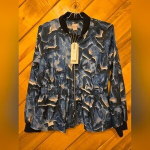 NWT Chicos Black Label Jacket Womens Sz 0 (4/6) Zip Up Elastic Waist Blue White